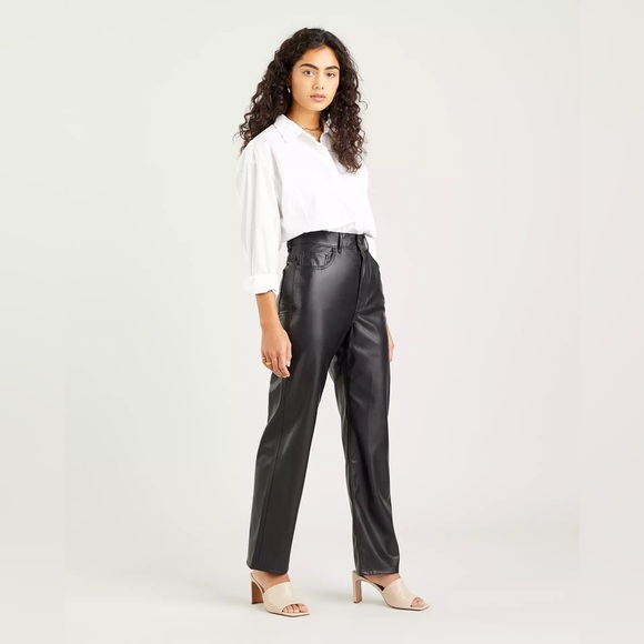 Levi's Black Faux Leather Ribcage Straight Pants - Picture 2 of 13